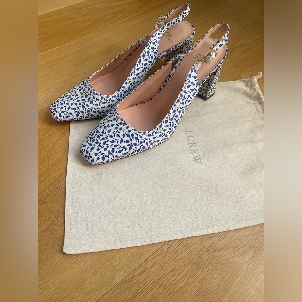 Liberty x J. Crew Floral Slingback pumps with a block heel